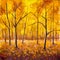 Autumn in the forest. Forest trees in the autumn foliage. Golden yellow orange brown warm autumn foliage on black trees