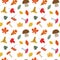 Autumn forest leaves, berries and mushrooms. Fall season specific vector background