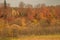 Autumn forest and old wooden fence. Carpathian mountains. gray stormy sky.Full frame