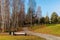 Autumn forest scenery bench abandoned in Belarus Minsk