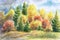 Autumn forest - watercolor landscape painting