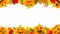 Autumn halloween background with pumpkins and scary faces grimaces