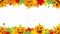 Autumn halloween background with pumpkins and scary faces grimaces