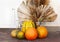 Autumn Halloween street composition of pumpkins and dried flowers