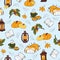 Autumn hamsters and books cosy seamless pattern