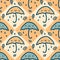 Autumn harmony seamless pattern with rainy umbrellas and leaves. Perfect season design for paper, textile and fabric. Hand drawn