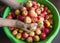 Autumn harvest of apples washed in a plastic basin
