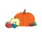 Autumn harvest cartoon icon. Pumpkin, fruits and berries. Isolated on white. vector