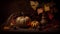 Autumn harvest decor spooky squash, ornate lantern generated by AI