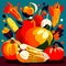 Autumn harvest, pumpkins, corn and leaves. Vector illustration Generative AI
