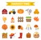 Autumn harvest time icons set flat cartoon style.