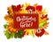 Autumn here poster. Vector fall harvest in leaves