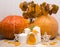 Autumn home decor. Autumn entourage of Pumpkins, candles, leaves. Blank for design. The idea of the interior.