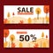 Autumn horizontal sale banners set with tree and dry leaves