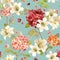 Autumn Hortensia and Lily Flowers Backgrounds. Seamless Floral Shabby Chic Pattern