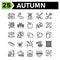 Autumn icon set include calendar autumn fall event date windmill building housekeeping broom shovel spade pine nature cone grain