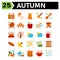 Autumn icon set include calendar autumn fall event date windmill building housekeeping broom shovel spade pine nature cone grain