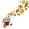 Autumn illustration with a cup of hot tea and leaves in the form of steam.