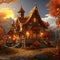 Autumn-inspired house with vibrant colors and detailed backgrounds