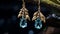 Autumn-inspired Pearl And Blue Topaz Drop Earrings With Apatite Stone