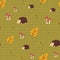 Autumn kids vector background. Hedgehog toadstool mushrooms acorn leaf seamless vector pattern. Scandinavian children