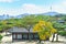 Autumn of Korean tradition architectural of Changgyeonggung Palace and modern building cityscpae modern office view background,