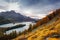 Autumn lake Sils in Swiss Alps