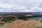 Autumn landscape, aerial view. Plowed fields and mixed forest