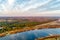 Autumn landscape, aerial view. Plowed fields and mixed forest