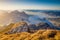 Autumn landscape in the Alps in golden evening light