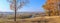 Autumn landscape, banner - view from the hill above the river valley on a sunny day