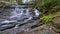 Autumn landscape. Beautiful stream In the forest with autumn leaf colour and stones with moss