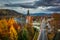 The autumn landscape of Bialka Tatrzanska village with a view of the Tatra Mountains. Poland