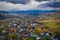 The autumn landscape of Bialka Tatrzanska village with a view of the Tatra Mountains. Poland