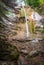 Autumn landscape. Cascades of small waterfalls of the mountain river. Jane River. Krasnodar Territory.