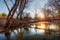 Autumn landscape. Dawn at clear river.