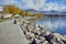 Autumn Landscape of embankment of town of Vevey and Lake Geneva, Switzerland