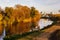 Autumn landscape, evening walk on the river Orlik. Russia