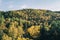 Autumn landscape. Forest, river, stones, rock, leaves.