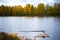 Autumn landscape, Golden trees and pond, rural area, Russia