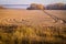 Autumn landscape with morning fog in Central Russia.