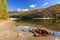 Autumn landscape in the mountains,Saint Ana lake,Transylvania,Romania