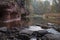 Autumn landscape and red stone cliff of Amata river, Latvia, Europe.