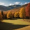 Autumn landscape in Romania. Beautiful sightseeing with the fall landscape from villages of Rucar Bran