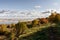 Autumn landscape in the Ryazan region, view of the Oka, the village of Konstantinovo.