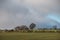 Autumn landscape scene under a cloudy sky in the rural Shropshire countryside, England.