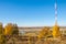 Autumn Landscape, Telephone Relay Tower. engaged in a task or ac