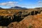 Autumn landscape in Thingvellir National Park. The seam between the Eurasian and North American tectonic plates.