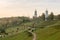 Autumn landscape, view of monument to victims of Holodomor and Domes of Kiev Pechersk Lavra in Kiev on Pechersk hills