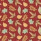 Autumn leaf floral seamless pattern. Yellow green leaf on dark red background. Fall leaf crayon handdrawn illustration